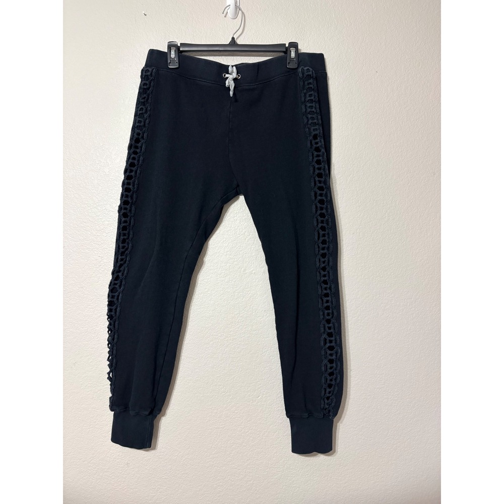Pam & Gela Black Open Crochet Lace Side Trim Jogger Sweatpants Womens M USA